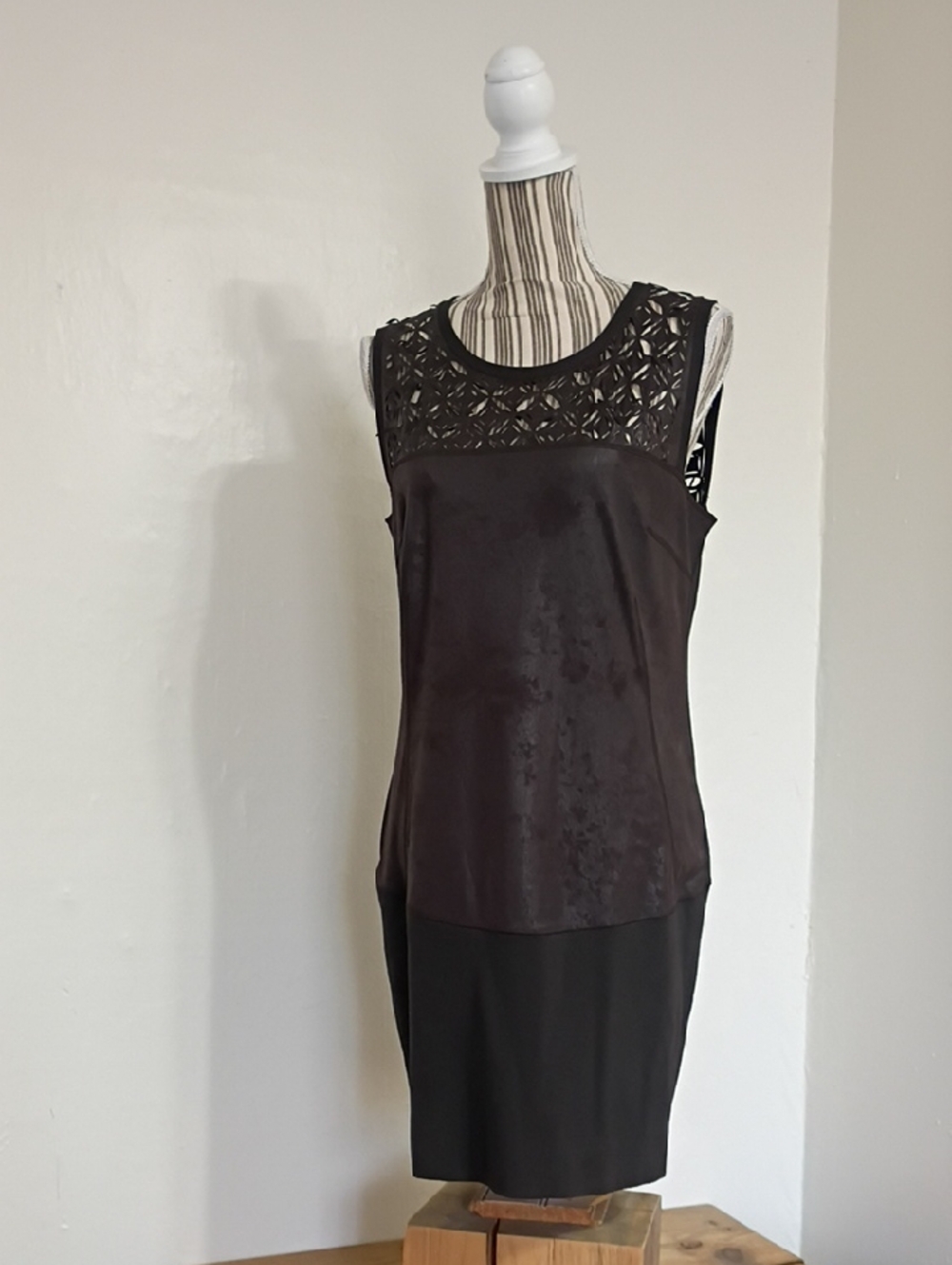 D Exterior Brown Faux Leather Sleeveless Mini Dress Made in Italy Size M